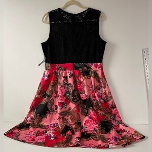 New York & Company Women’s Black& Floral A Line Lace Dress XL